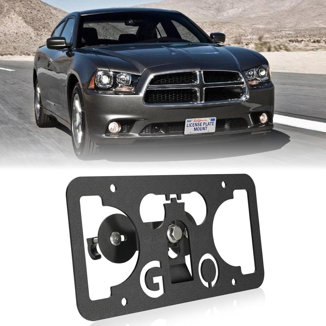Front Bumper License Plate Mount Compatible with Dodge Challenger/Charger/Durango/Grand Cherokee, No Drill Front Grille License Plate Frames License Plate Bracket Holder Mounting Kit Car Accessories