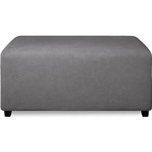 PureFit Super Stretch Soft Form Fit Ottoman Cover Rectangle - Ottoman Slipcovers for Foot Stool & Folding Storage Furniture for Living Room with Nonslip Elastic Bottom (Small, Gray)