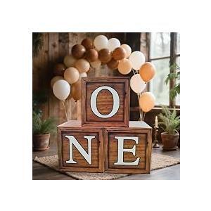 WEIKA One Boxes for 1st Birthday Wood Grain, 3 Balloon Boxes, Baby Girl & Boy 1st Birthday Party Decorations, Reusable (Wood Grain)