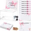 Geelin 50 Pcs Baby Shower Advice Cards for Parents to Be Advice and Wishes Cards Box Pink Bow Wishes Card Box with Lock for New Parents Baby Shower Party Decorations Girl