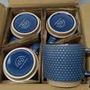 GBHOME 12 OZ Stackable Coffee Mugs, Ceramic Coffee Mugs with Texture Patterns for Man,Woman,Dad,Mom, Modern Coffee Cups Set of 4 for Latte/Cappuccino/Cocoa. Dishwasher&Microwave Safe (Moonlight Blue)