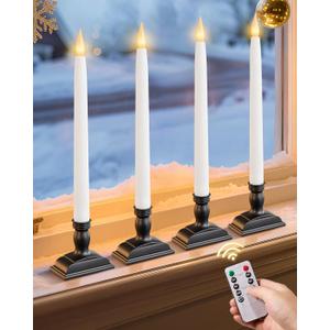 13.2" Window Candles Battery Operated with Remote, Timer, Dimmable, Flicker/Steady Mode, LED 3000K Warm White Christmas Candle Lights for Windows, Indoor Holiday Decor, 4 Pack, Black Holders