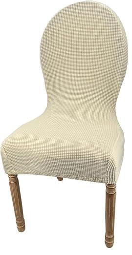 Round Back Dining Chair Slipcovers Stretch Curved Back Kitchen Chair Cover Elastic Chair Slipcovers for Dining Room Kitchen Solid Color Dining Table Chair Protectors Covers, Beige