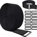 16Ft x 2In Adjustable Cable Straps with 12 Buckles, Free Cut Length, Black Reusable Fastening Cable Ties, Hook and Loop Securing Strap for Cable Tidy, Wire Management, Cord Organiser, Black