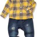 XUANHAO Toddler Boy Clothes Infant Baby Boy Outfits 12 18 24 Months 2T 3T 4T 5T Hoodie Jeans Pants Set Fall Winter Clothing (Yellow Plaid)