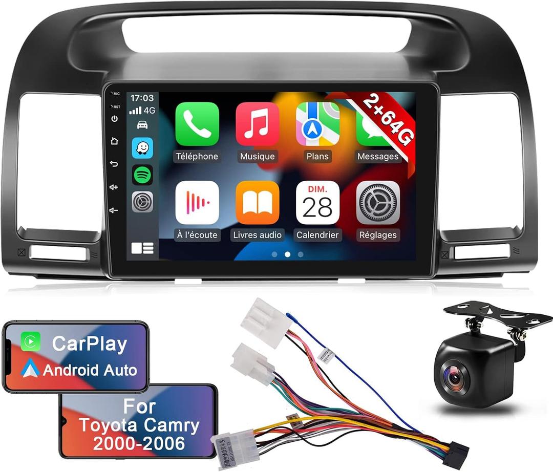 Android 13 Car Stereo for Toyota Camry 2000 2001 2002 2003 2004 2005 2006 9inch Touchscreen Radio with Carplay | Android Auto | Hi-Fi | Mirror Link+Backup Camera and Mic [2+64G]