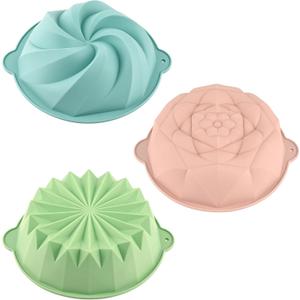 HUAKENER 3 Pcs Flower Shape Cake Molds, Nonstick Silicone Cake Molds for Jello Cakes, Cheese Cakes, Strawberry Shortcake, Brownie Tart Pie