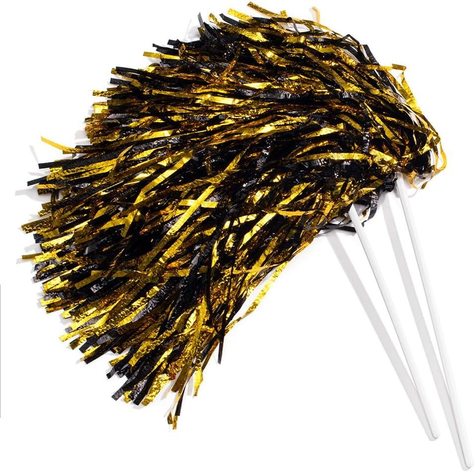 Anderson's Metallic Gold and Black Foil Textured School Spirit Shakers, Cheerleader Pom Poms, Football Basketball Homecoming Squad, Team, Party, Dance, Club, Performance, Fan Celebration Pack of 10