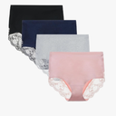 Women's Combed Cotton Lace Full Coverage High Rise Seamless Brief Panty Underwear 4 Pack Size L