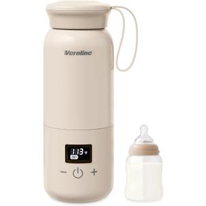 Portable Bottle Warmer for Travel, 10 Oz Baby Bottle Warmer with Adjustable Temperature & Keep Warm for Formula, Breastmilk, Cordless Milk Warmer, Rechargeable Water Warmer for Outdoor (Beige)