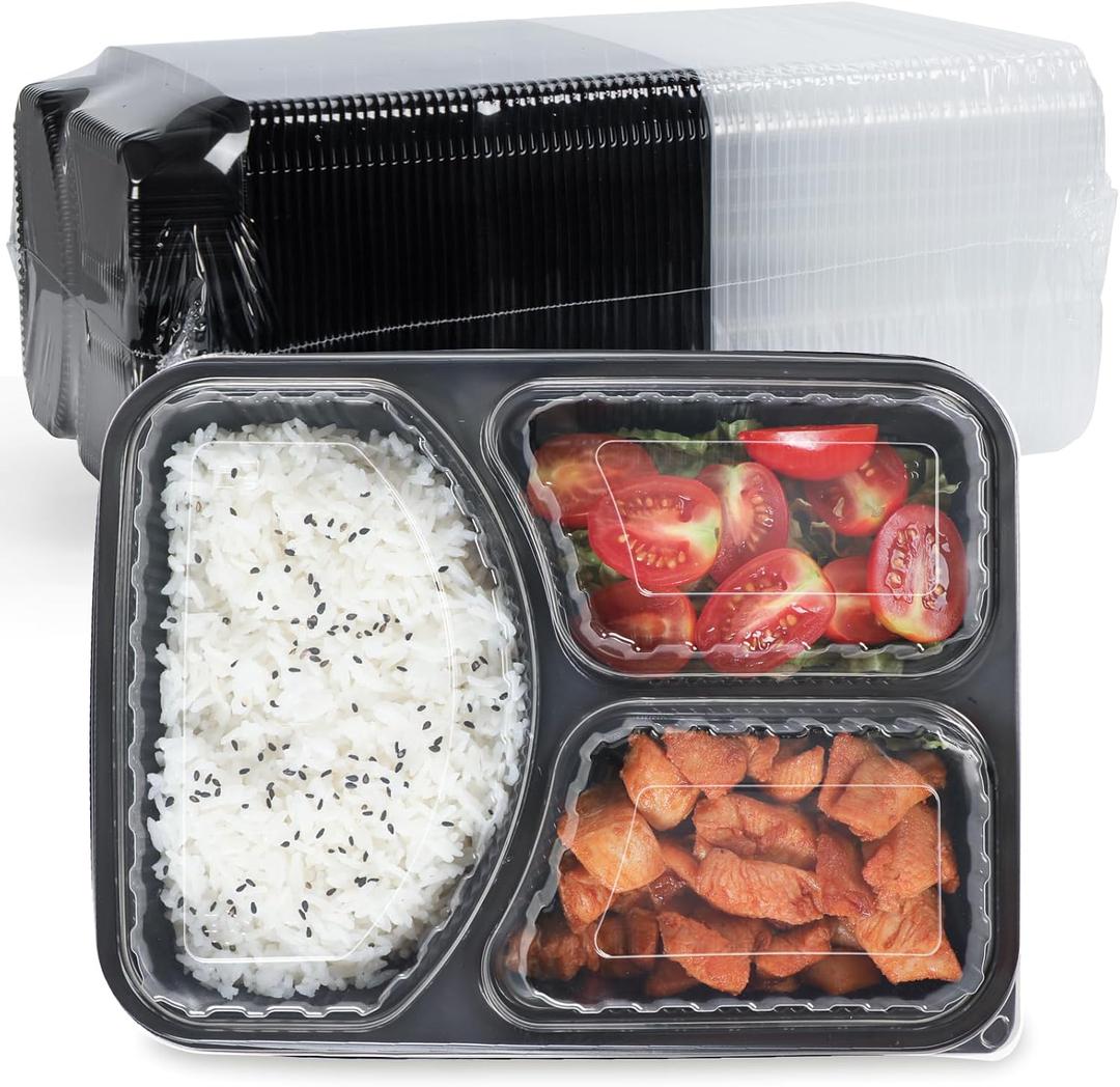 FRESHPAK Meal Prep Container, 40-Pack Leakproof To Go Boxes with Lids 38oz BPA Free Microwave and Freezer Safe Reusable Plastic Bento Boxes Ideal for Portion Control and Food Storage (Black)