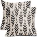 Sweetshow Boho Pillow Covers 18x18 Set of 2 Bohemian Ethnic Black Geometric Herringbone Print Decorative Throw Pillows Outdoor Pillowcase Square Linen Farmhouse Cushion Case Decor for Couch Sofa Bed