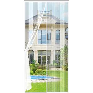 Magnetic Screen Door Fit Door Size 2472 inch, Screen Itself Size:26"x73", Hands Free Self Sealing, Full Frame Magic Tape Mesh Screen Door with Magnets Heavy-Duty Mesh Curtain for Entry Door-White