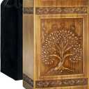 Wooden Cremation Urn for Human Ashes Adult Male Female Tree of Life Carving Handmade Wood Funeral Decorative Memorial Urns Box, Holds 270 Cubic Inch