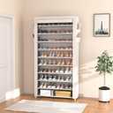 ROJASOP Shoe Rack with Covers 10 Tier Large Shoe Organizer Tall Shoe Closet Storage for 50-55 Pairs Shoe and Boot, Free Standing Shoe Rack Organizer for Closet, Entryway, Bedroom, White