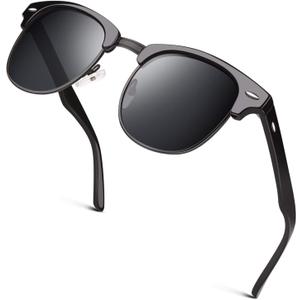 GQUEEN Classic Horn Rimmed Semi Rimless Polarized Sunglasses for Men Women GQO6 (Classic Glossy Black (Classiccat 3))