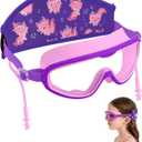 Axolotl Toddler Swim Goggle，Fabric Strap Pain-Free, Anti-Fog，Anti-leakage earplugs for Boys and Girls
