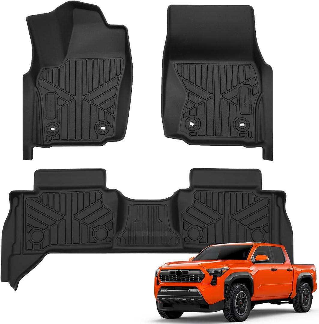 KUST Floor Mats for Toyota Tacoma 2024 2025 Accessories, All Weather TPE Rubber 2 Row Floor Liners High Edge (Double Cab & Automatic Transmission Only) (Not for Hybrid)
