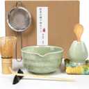 Matcha Whisk Set, 8pcs Japanese Ceremonial Matcha Kit include Mixing Bowl with Spout, Bamboo Whisk and Holder, Bamboo Matcha Scoop and Spoon for Matcha Tea Lovers