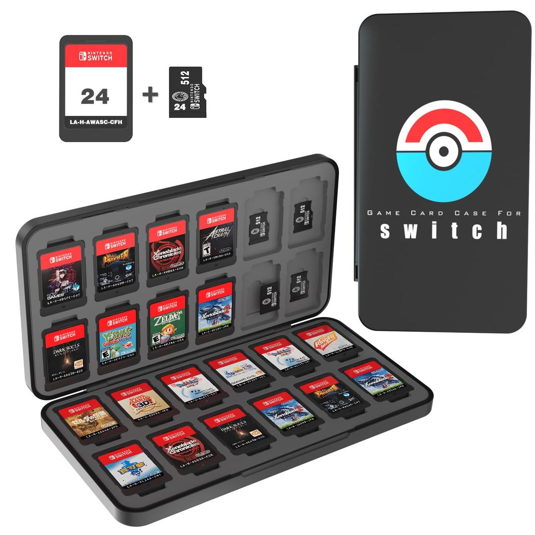 PURBHE Switch Game Case for Nintendo Switch 1 & 2 Card, Portable Nintendo Switch Game Holder with 24 Cartridge Slots and 24 Micro SD Card Slots,Accessories for Nintendo 1 and 2 Switch (Black)