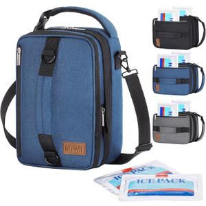 Lifewit Expandable Lunch Box for Men, Insulated Lunch Bag, Portable Cooler Bag with Shoulder Straps and 2 Ice Packs for Men Women Adult for Work College Travel, 6.5L 12 Cans Blue