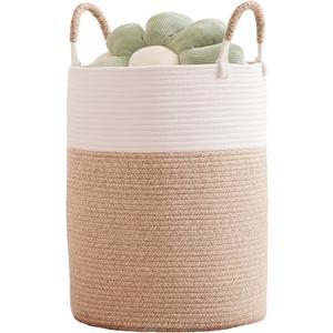 80L Extra Large Laundry Hamper Basket Tall Woven Rope Clothes Hamper Blanket Basket for Living Room Bathroom Bedroom Brown 16"L x 16"W x 22"H