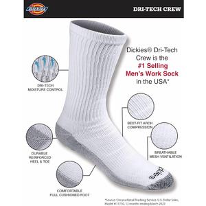 Dickies Men's Dri-tech Moisture Control Quarter Socks (12 Pairs), L