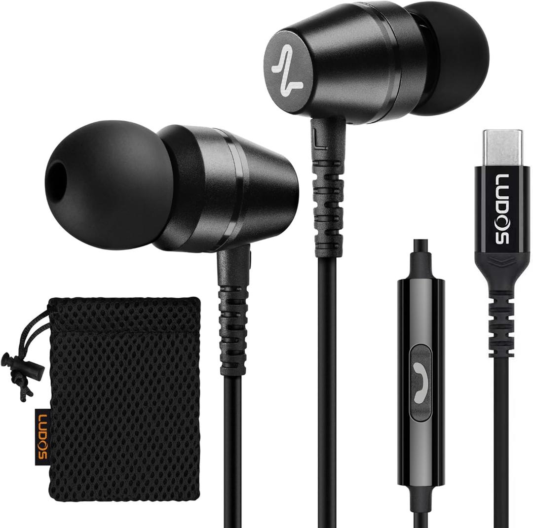 LUDOS OMNITONE USB C Headphones for iPhone 17 16 15 Pro Max Plus Air iPad Pro, USB-C Earbuds for Samsung Galaxy S24 S23 Ultra S22 S21 FE S20 Z Flip 3 Fold 4, USB Type C Earphones