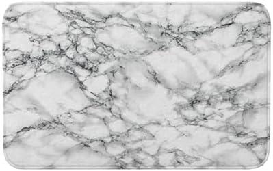 Sovvin White and Black Marble Print Bath Mat, Non-Slip Microfiber Rug, Soft Absorbent Kitchen Door Mat for Bathroom,Bedroom, 20x31.5 Inches