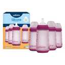 Dr. Brown's Silicone Baby Bottle with Collapsible Insert Designed to Reduce Colic, 9 oz with Wide-Neck Level 2 Medium Flow Nipple, BPA-Free, 3m+, Pink, 4-Pack
