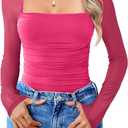 Avidlove Women's Square Neck Mesh Long Sleeve Bodysuit Shirts Ruched Body Suit Sexy Sheer Tops Date Night Outfit