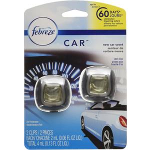 Febreze Car Air Fresheners, New Car Scent, Odor Eliminator for Strong Odors Car Vent Clips (2 Count) (0.13 Fl Oz (Pack of 1))