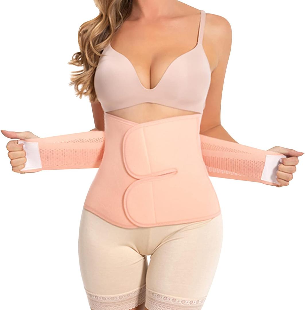 Trendyline Postpartum Essentials C-Section Belly Wrap - Postpartum Belly Band Recovery Belly Support Abdominal Binder Post Surgery Girdle Pink (Large)