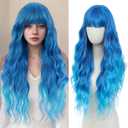 Cosplay Long Blue Wig 29 Inch Middle Part Synthetic Wig Realistic Gifts Party Wigs for Women Daily Use Colorful Wigs (Blue)