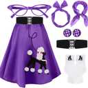 Women Sock Hop Costume 1950s Poodle Skirt Costume Outfit Skirt Scarf Belt Sock Eyeglass (X-Large, Purple)