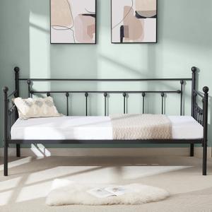 VECELO Daybed Frame, Twin Size Metal Platform Bed with Headboard,Heavy Duty Steel Slats Support for Living Room Bedroom Guest Room, Easy Assembly