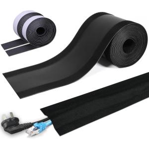 Floor Cable Covers - 20ft Oxford Fabric Cord Protector with Adhesive Hook & Loop,Waterproof Wire Storage Sleeve for Any Floor Surface,Durable Cable Management to Prevent Tripping Hazards (Black, 20ft)