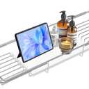 BVL Bathtub Tray Stainless Steel with Marble Base Chrome Bathtub Tray with White Marble Base Adjustable & Rustproof Bath Caddy for Spa, Relaxation, Bath Bombs