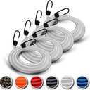 Marine Grade Bungee Cord with Hooks - Heavy Duty, Dacron Polyester Elastic Straps for Camping, and Outdoor Use - Bungees for Tie Downs, & Cars (16 in - White, 4Pack)