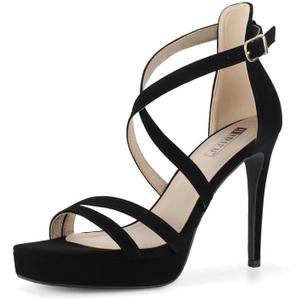 IDIFU IN4 Platform High Heels for Women Strappy Heeled Sandals Square Toe Heels Stiletto Heels Women's Wedding Party Bridal Sexy Dress Shoes Open Toe Heels (6, Black Nubuck)