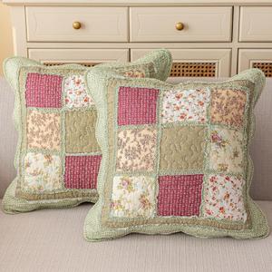 vctops Set of 2 Quilted 100% Cotton Boho Throw Pillow Covers 18" x 18" Farmhouse Country Floral Patchwork Decorative Cushion Cover, Patchwork Flower D