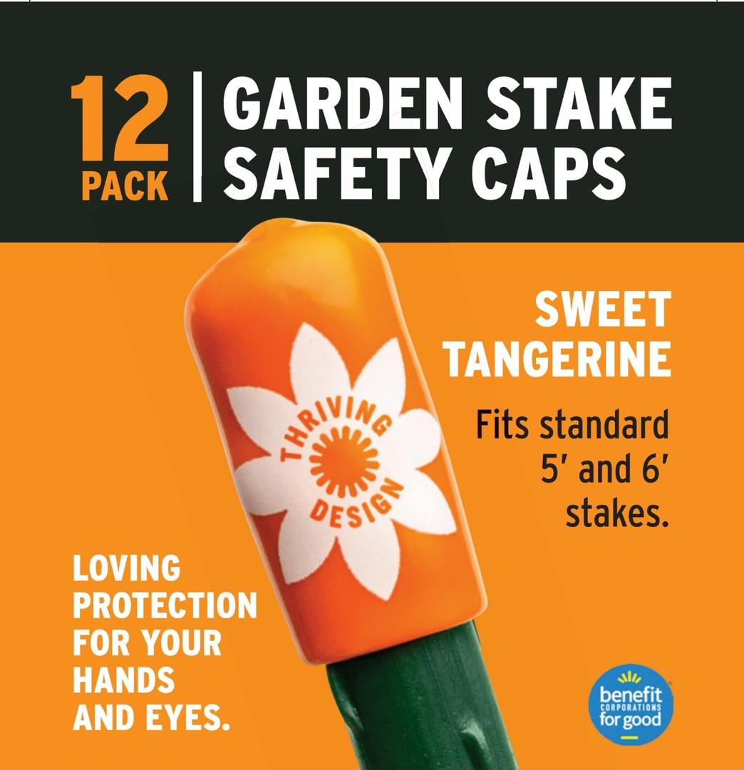Garden Stake Safety Caps | Vinyl Covers for Sharp Stake Tips | Fits 7/16 Plant Support Stakes | Durable Gardening Caps for Plant Protection (12 Pack - Sweet Tangerine Orange)