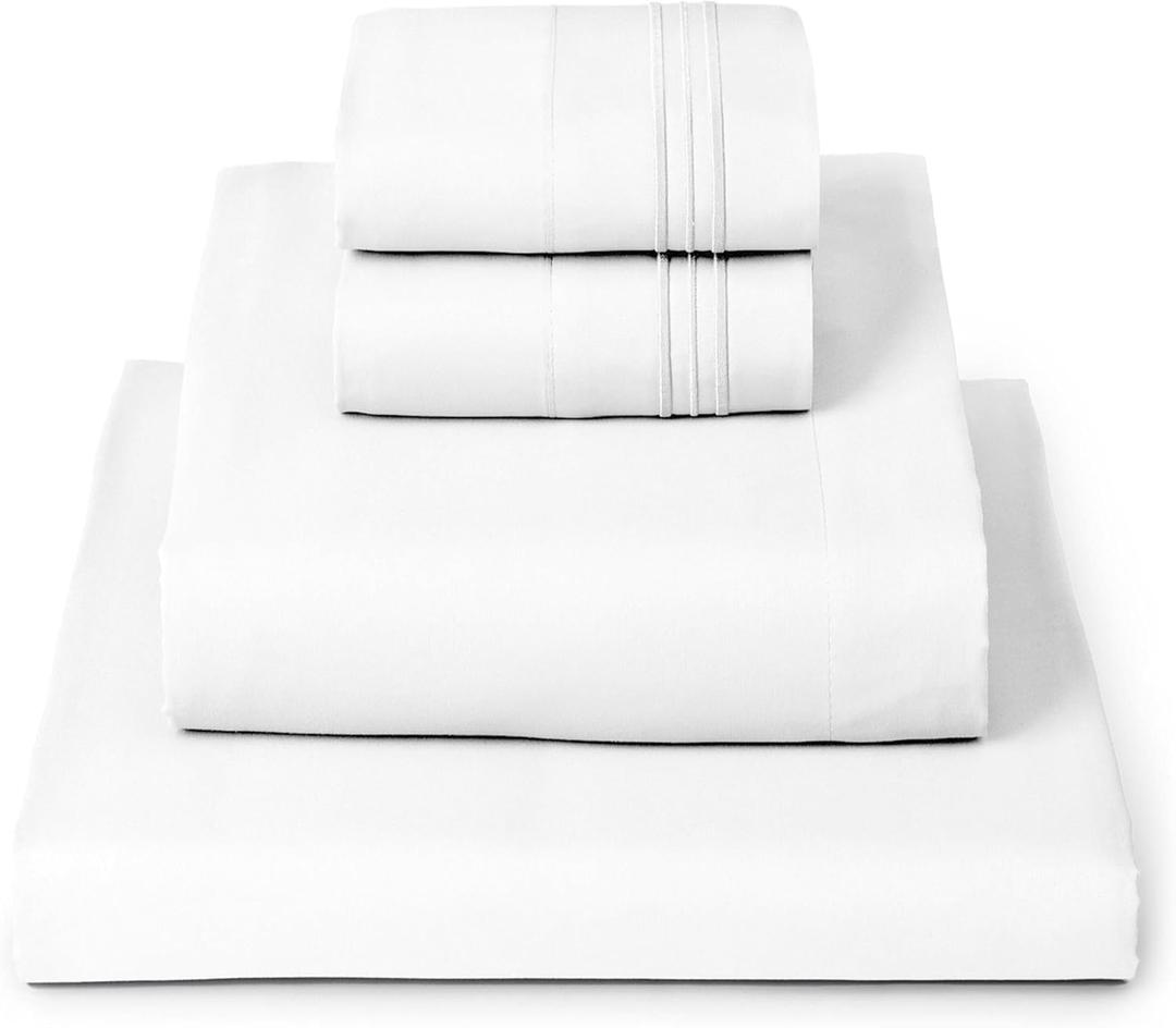 Mellanni Queen Sheets Set - 4 PC Iconic Collection Bedding - Hotel Luxury, Extra Soft, Cooling Bed Sheets - Wrinkle, Fade, Stain Resistant (Queen, White)