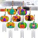 Winlyn 24 Sets Halloween Pumpkin Suncatcher Wind Chime Ornaments Decorations DIY Window Paint Art Suncatcher Craft Kits Pumpkin Sun Catchers for Kids Classroom Halloween Activities Holiday Art Project