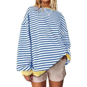 UEU Women Oversized Striped Crewneck Sweatshirt Long Sleeve Color Block Pullover Tops Casual Loose Workout Shirt, M