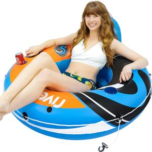 2025 New & Upgraded Sunlite Sports Heavy Duty River Tube Inflatable, Premium Water Float to Lounge Above Lake and River, Outdoor Water Raft Sport Fun, Recreational Use (2) Orange Sunshine Adult Large)