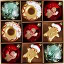 DecorbyHannah Large Gingerbread Christmas Ornaments Set, 9ct 3.15 inches Red Green Gold Ornaments for Christmas Tree Decorations, Shatterproof Plastic Hanging Balls Bulk for Xmas Indoor Party Decor