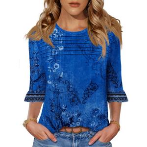 Blingfit Womens Tops 3/4 Length Sleeve Dressy Casual Shirts Bell Sleeve Front Pleated Fasion Trendy Summer Blouses 2026 (Blue, S)
