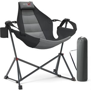 Hammock Camping Chair with Adjustable Backrest, 350LBS Heavy Duty Oversized Swinging Chair Portable Folding Rocking Chair with Pillow Cup Holder for Outdoor Beach Camping Patio, Black