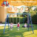 Heavy Duty Swing Set for Kids Ages 3-8 - 600 lbs Capacity Outdoor Metal A-Frame Playset, 3-in-1 Backyard Playground Equipment with 2 Blow Molded Belt Swings and 32" Saucer Swing